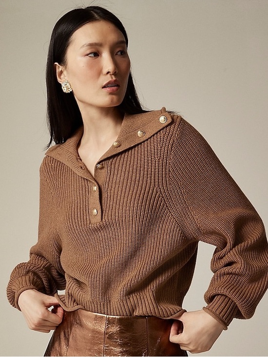 J. Crew Sweaters - J. Crew Ribbed Cotton Button Collar Sweater Nautical Brown Tan Knit Size XL
